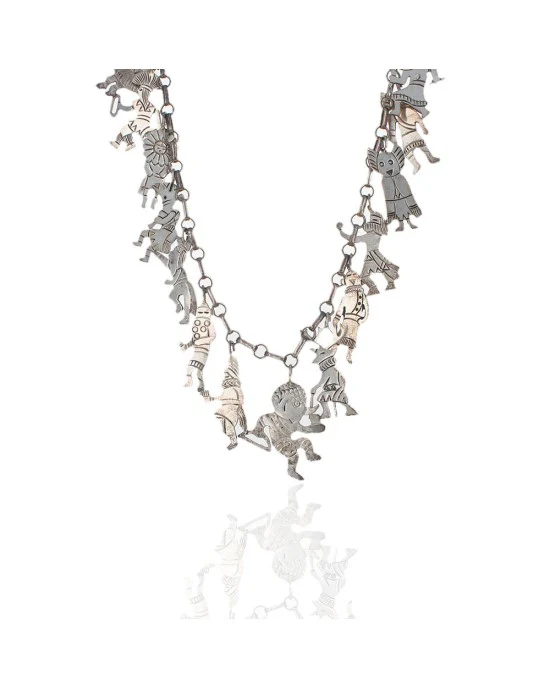 Navajo Sterling Silver Dancing Kachinas Necklace