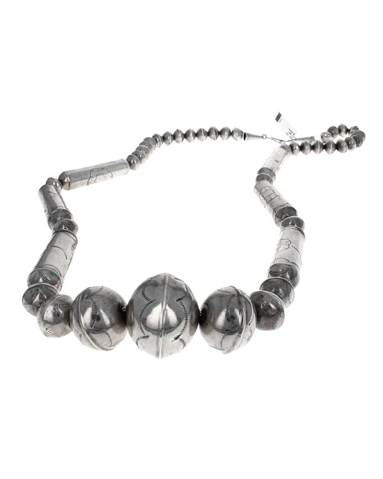Navajo Sterling Silver Graduated Bead Necklace - Image 2