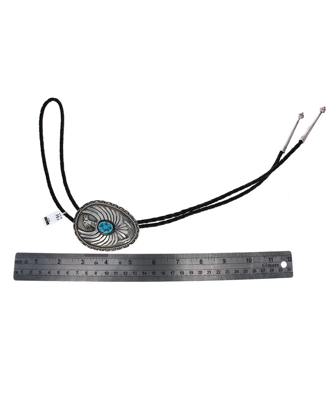 Navajo Sterling Silver & Turquoise Thunderbird Bolo Tie - Image 3