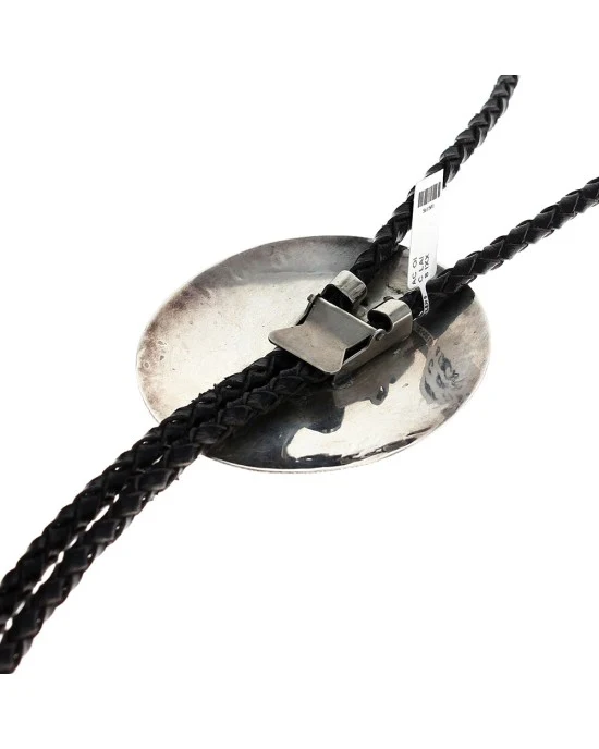 Navajo Wilbur Musket Sterling Silver Turquoise & Coral Paw Bolo Tie - Image 2