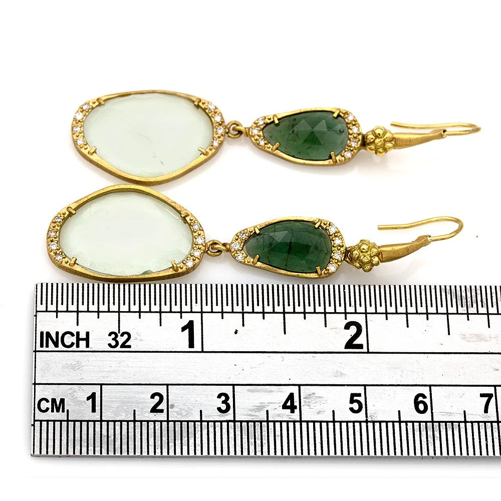 Nouveau 1910 14ky Green Tourmaline, Green Amethyst and Diamond Earrings - Image 3
