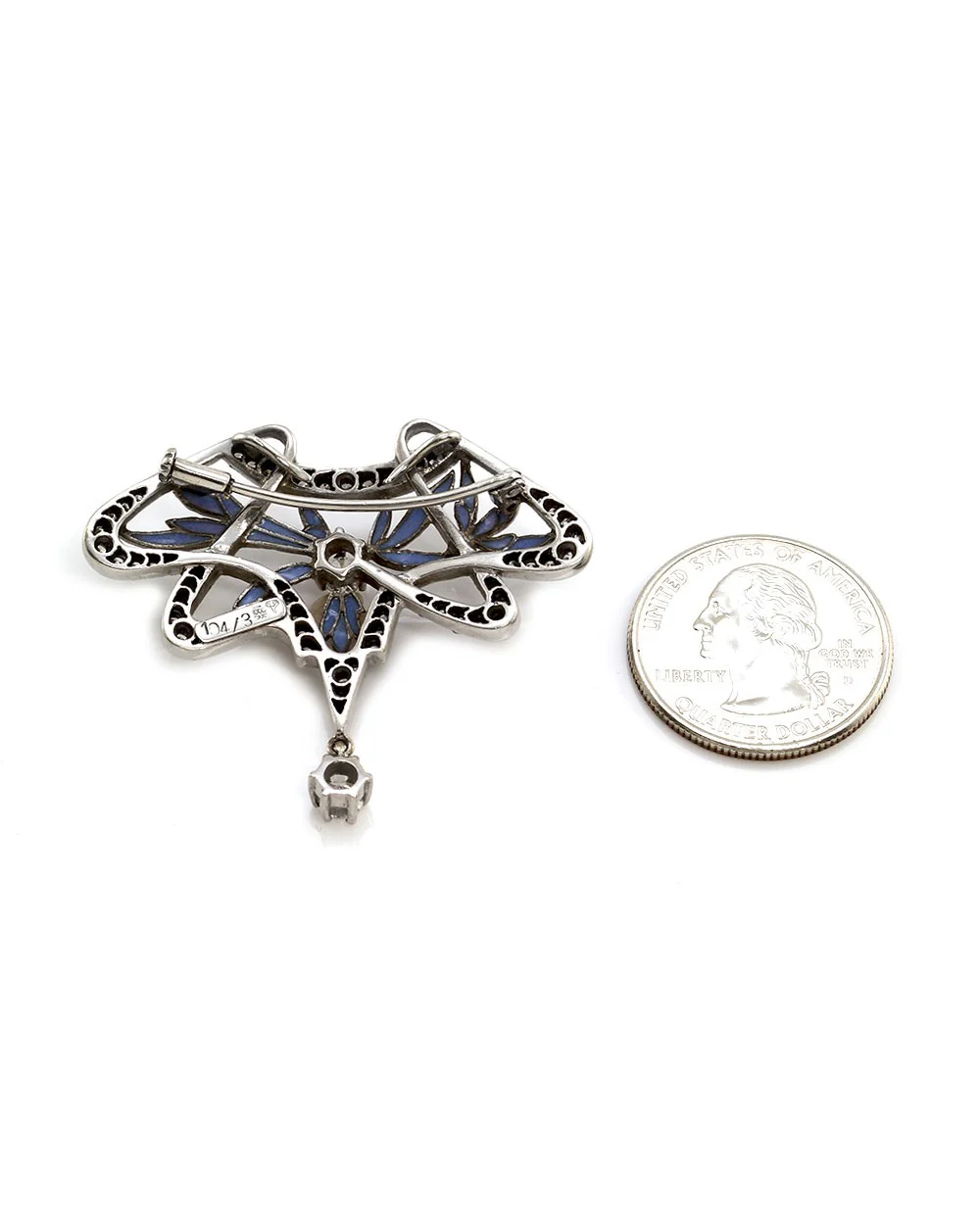 Nouveau 1910 Arctic Collection Ensueno Diamond and Enamel Brooch Pendant in Gold - Image 2