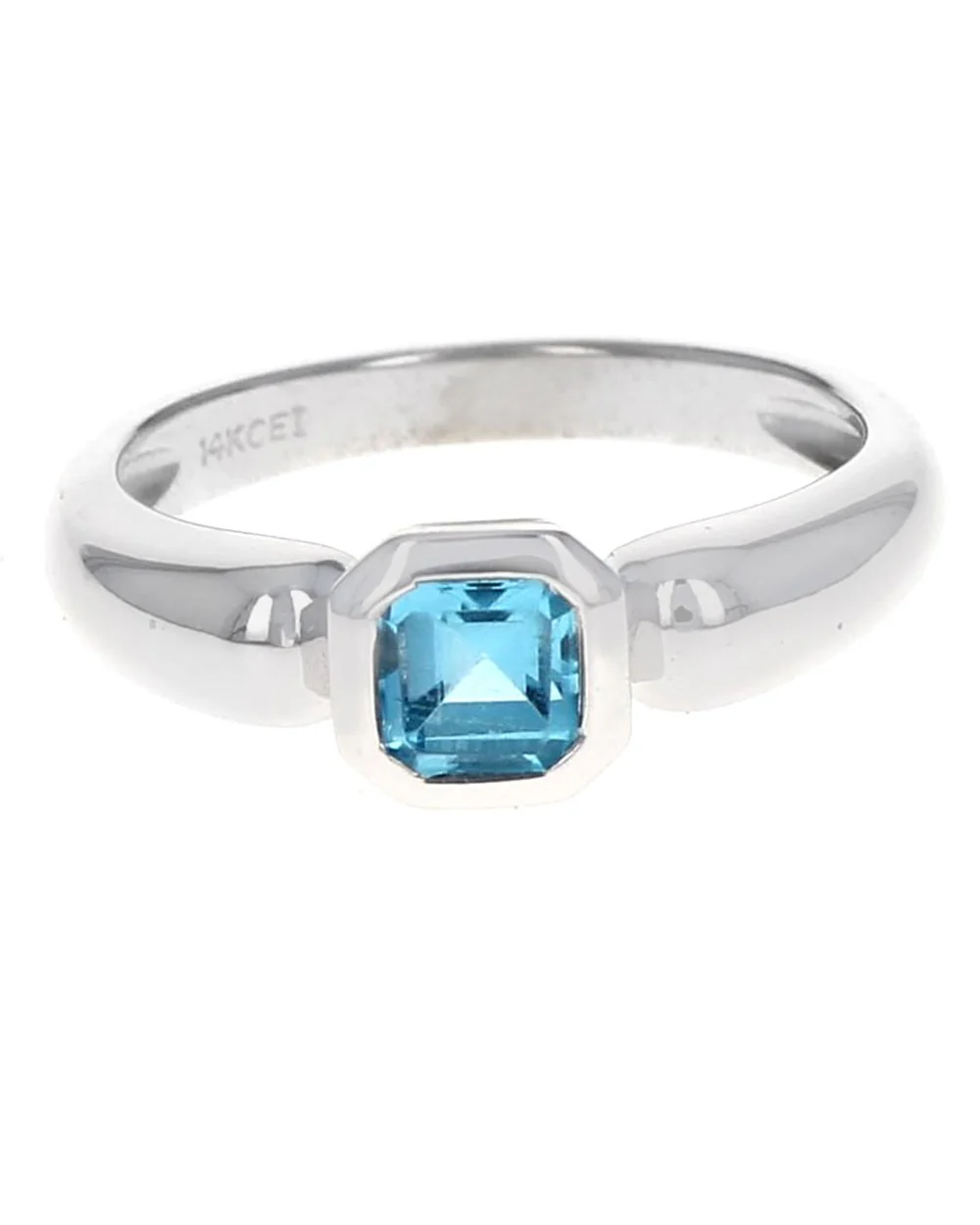 Octagon Shape Blue Topaz Solitaire Ring - Image 2