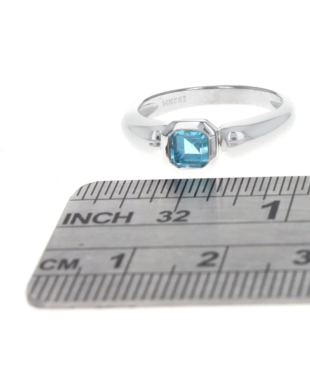 Octagon Shape Blue Topaz Solitaire Ring - Image 3