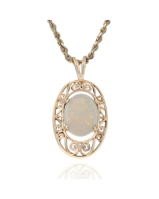 Opal Open Scroll Drop Necklace in Yellow Gold