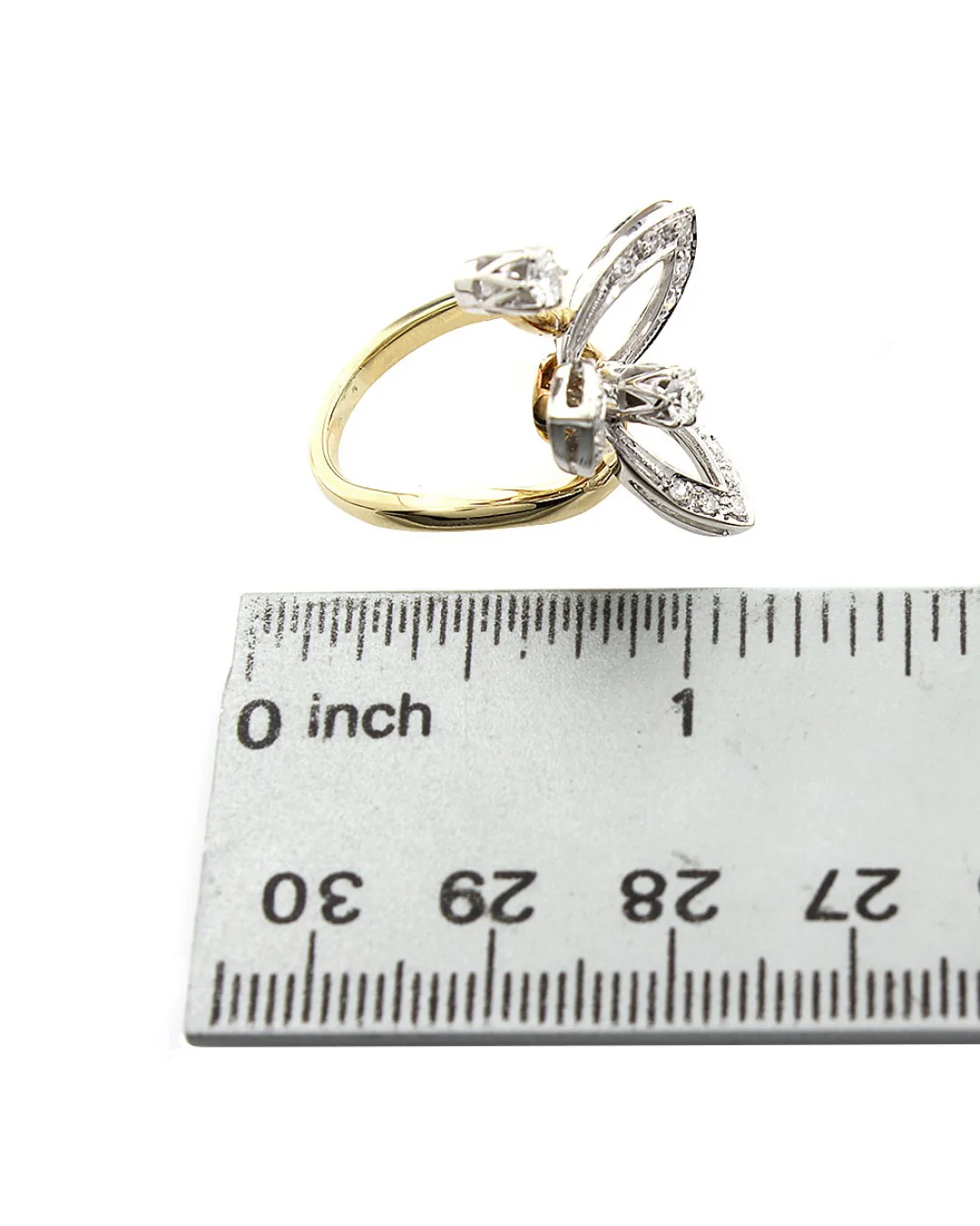 Open Leaf Motif Diamond Bypass Ring in Gold - Image 3