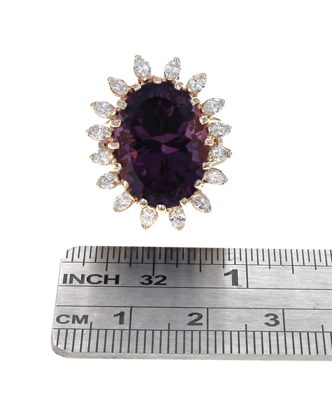 Oval Amethyst Diamond Halo Cocktail Ring - Image 3