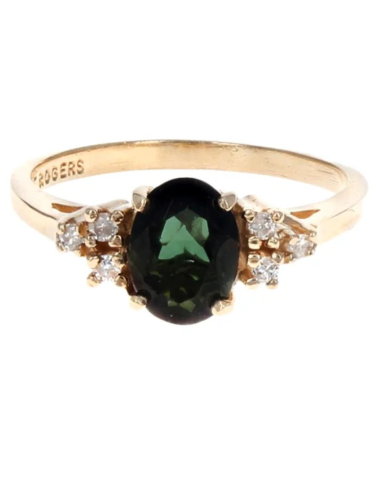 Oval Green Tourmaline and Diamond Accent Ring - Image 2