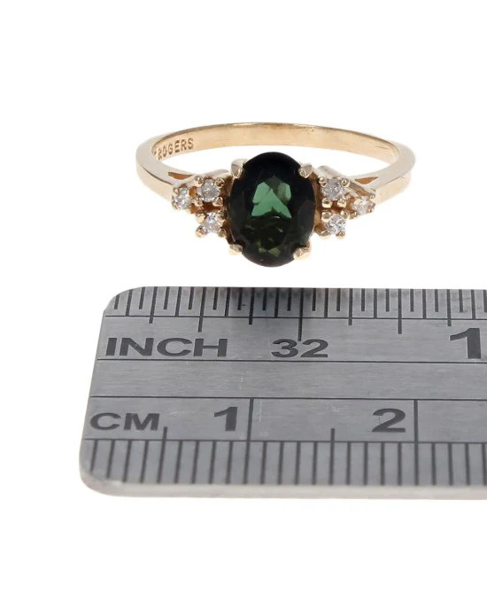 Oval Green Tourmaline and Diamond Accent Ring - Image 3