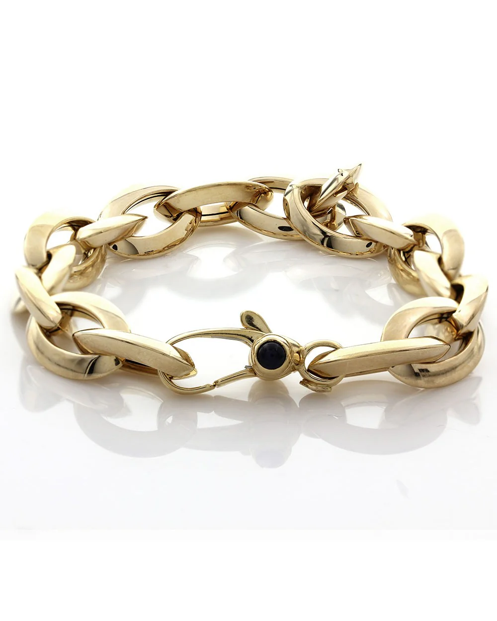 Oval Link Bracelet with Black Onyx Cabochons in Yellow Gold - Image 2