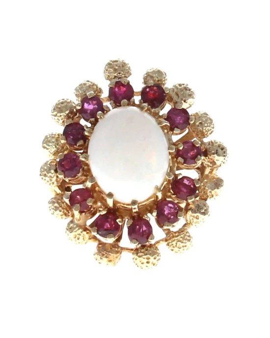 Oval Opal and Round Ruby Halo Ring - Image 2