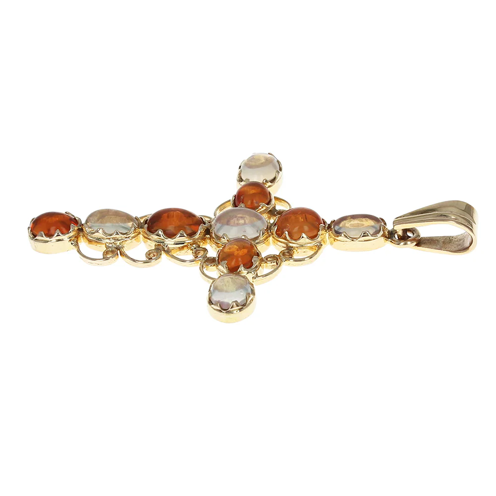 Oval Orange and White Jelly Opal Cross Pendant - Image 2