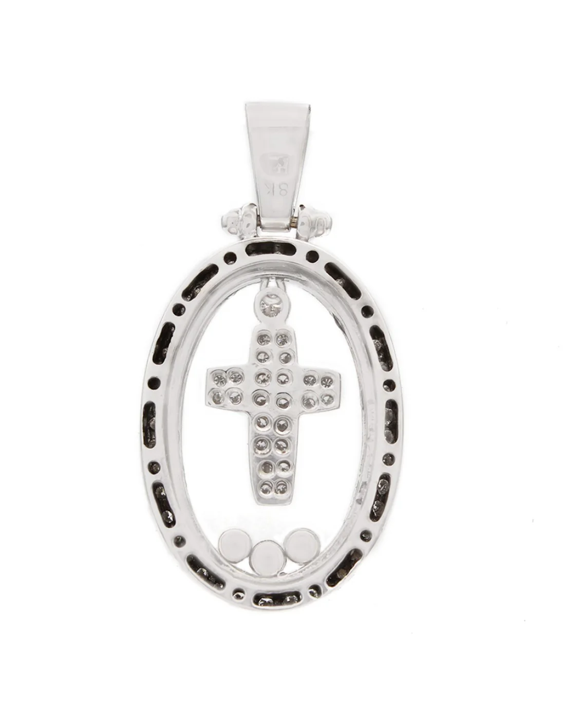 Oval Shaped Diamond Pendant with Center Cross Diamond Pendant in 18k White Gold - Image 2
