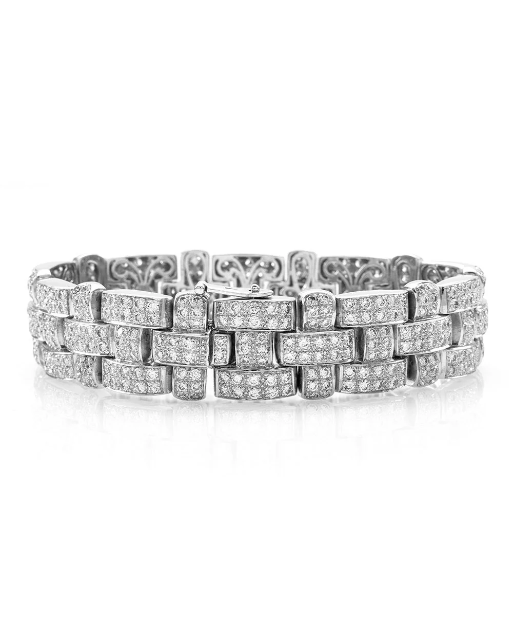 Pave Diamond Basket Weave Bracelet in 18K White Gold - Image 2