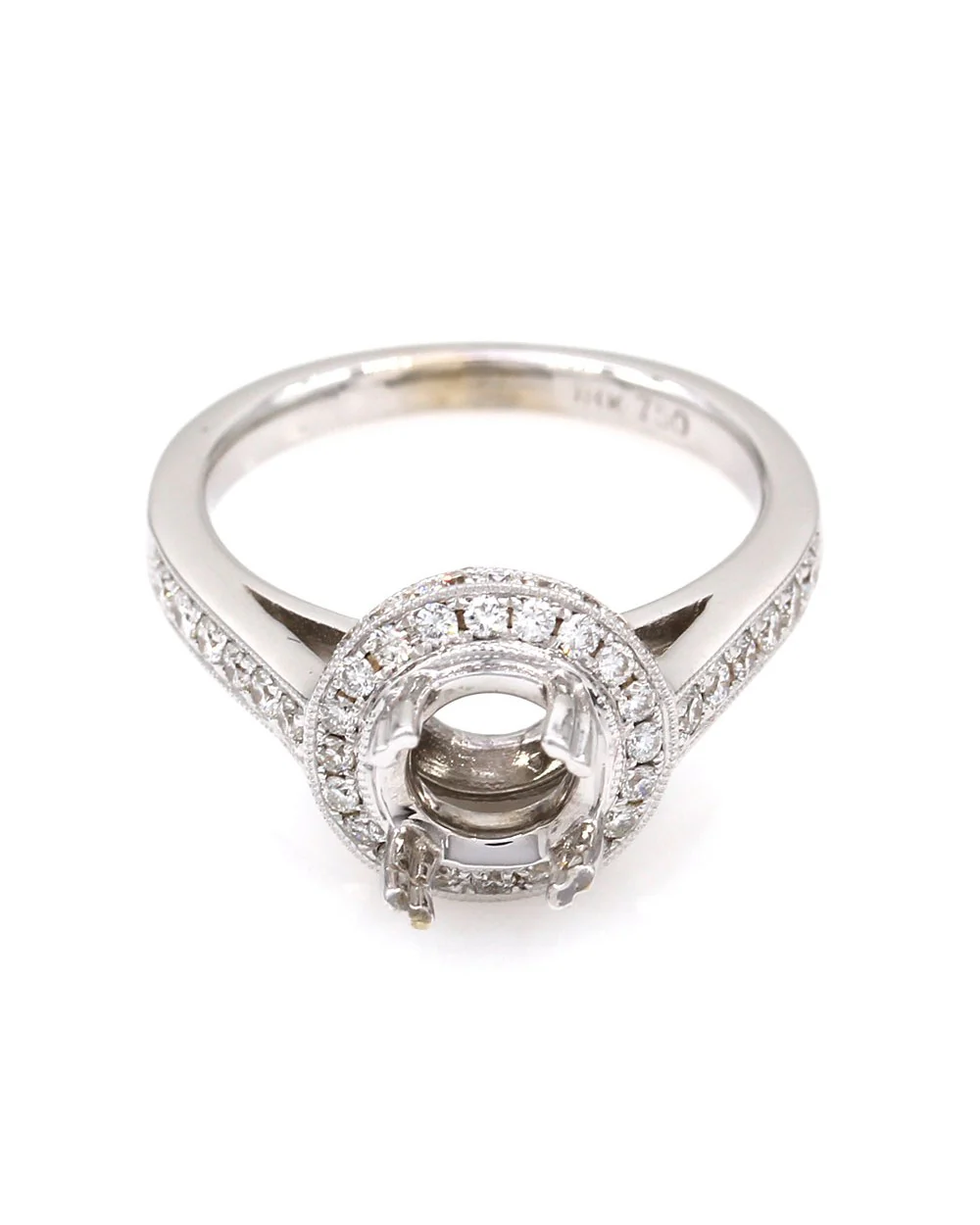 Pave Diamond Engagement Ring Mounting in Gold - Image 2