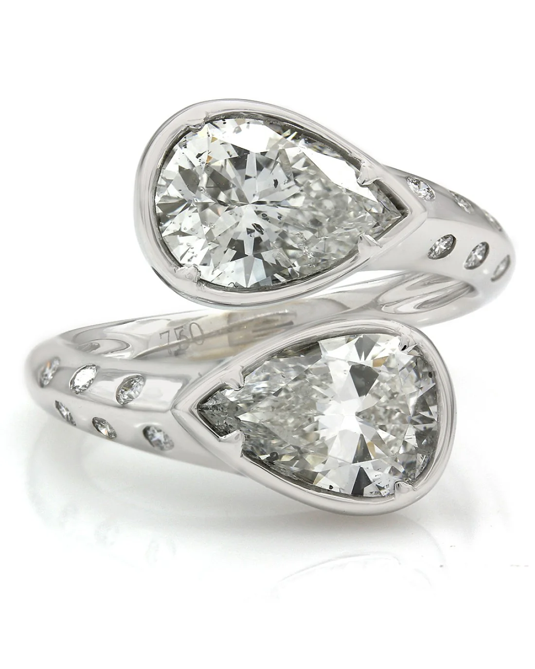 Pear Diamond Bypass Ring in 18K White Gold - Image 2
