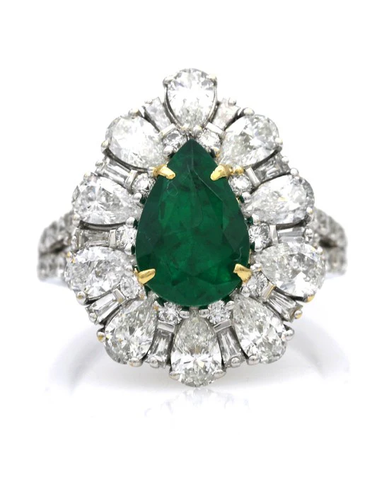 Pear Shaped Emerald and Mixed Diamond Halo - Image 2
