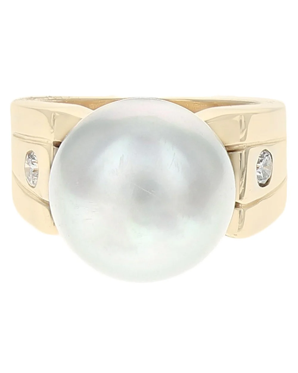 Pearl and Diamond Accent Ring in Yellow Gold - Image 2
