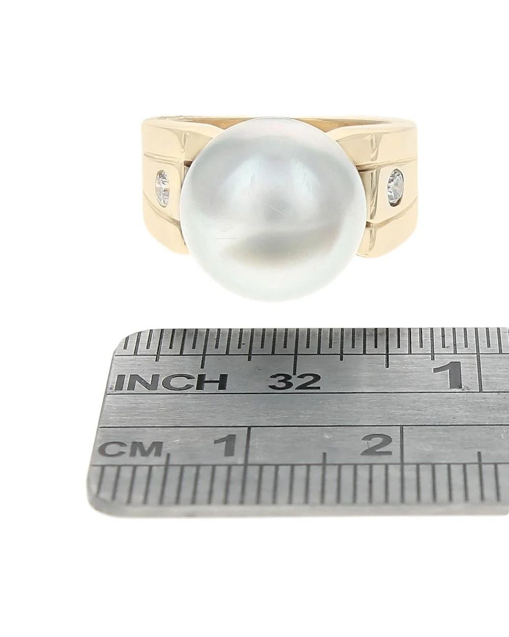 Pearl and Diamond Accent Ring in Yellow Gold - Image 3