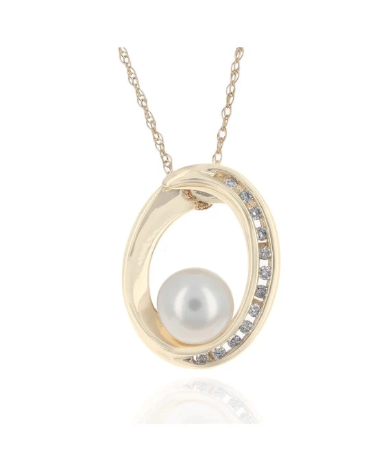 Pearl and Diamond Drop Necklace