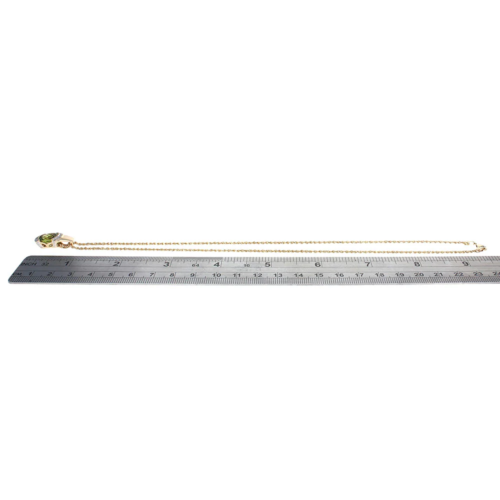 Peridot and Diamond Drop Necklace in White and Yellow Gold - Image 3