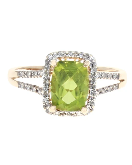 Peridot and Diamond Halo Ring in Yellow Gold - Image 2