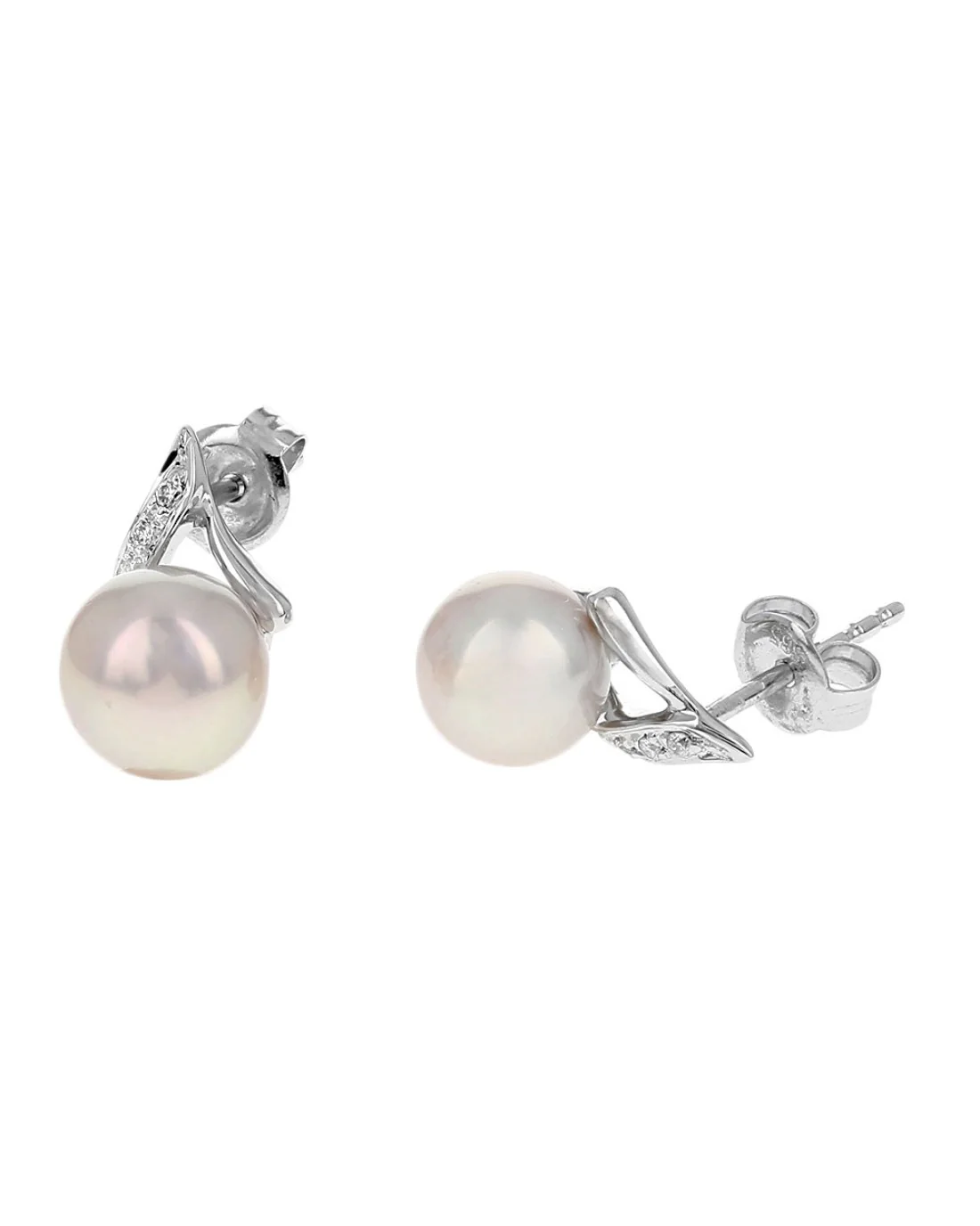 Pink Pearl and Diamond Accent Stud Earrings - Image 2