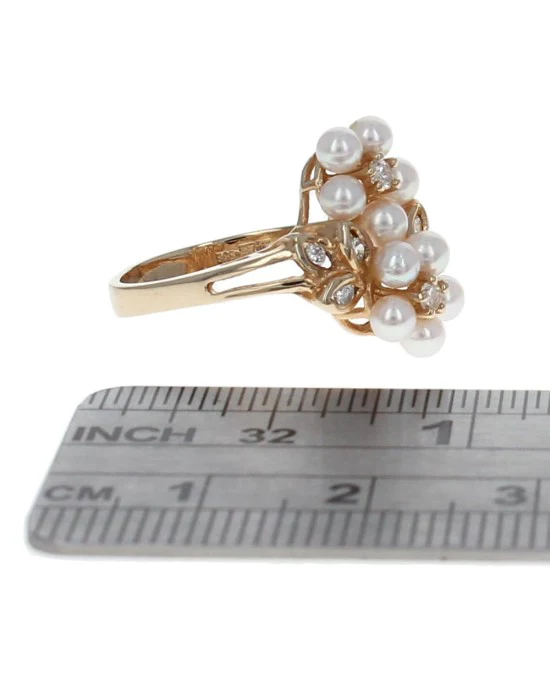 Pink Pearl and Diamond Flower Cluster Ring - Image 3