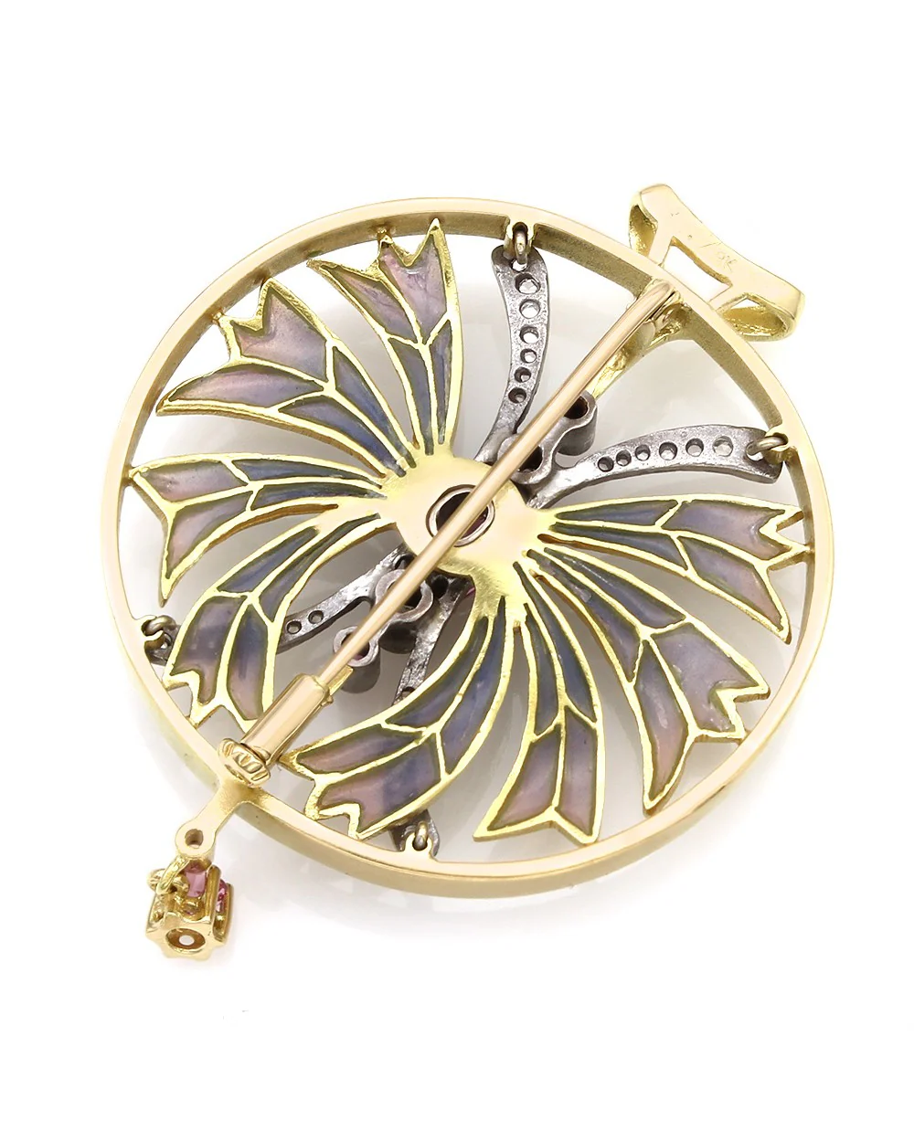 Pink Sapphire and Diamond Circular Brooch - Image 2
