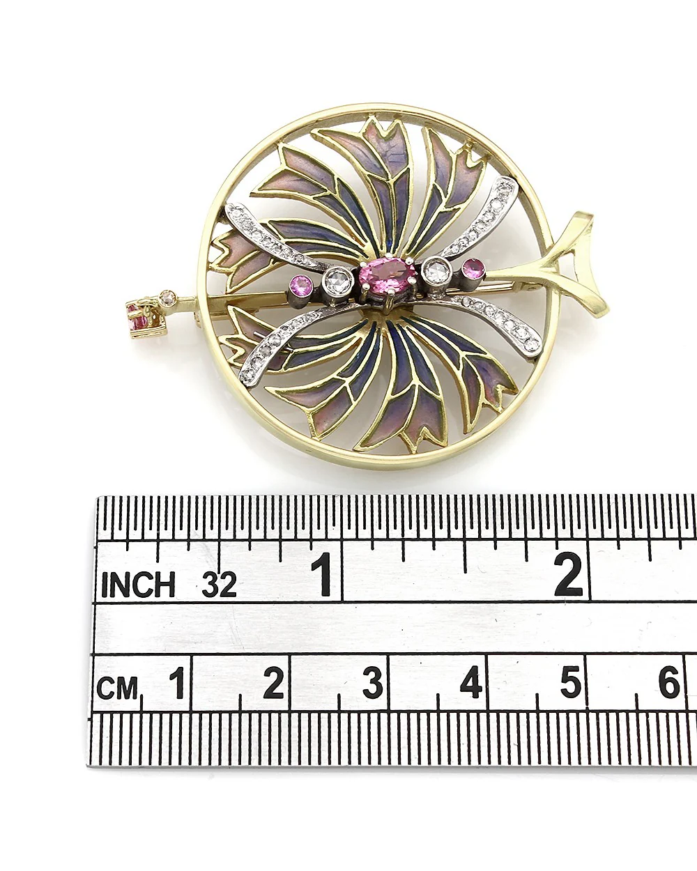 Pink Sapphire and Diamond Circular Brooch - Image 3