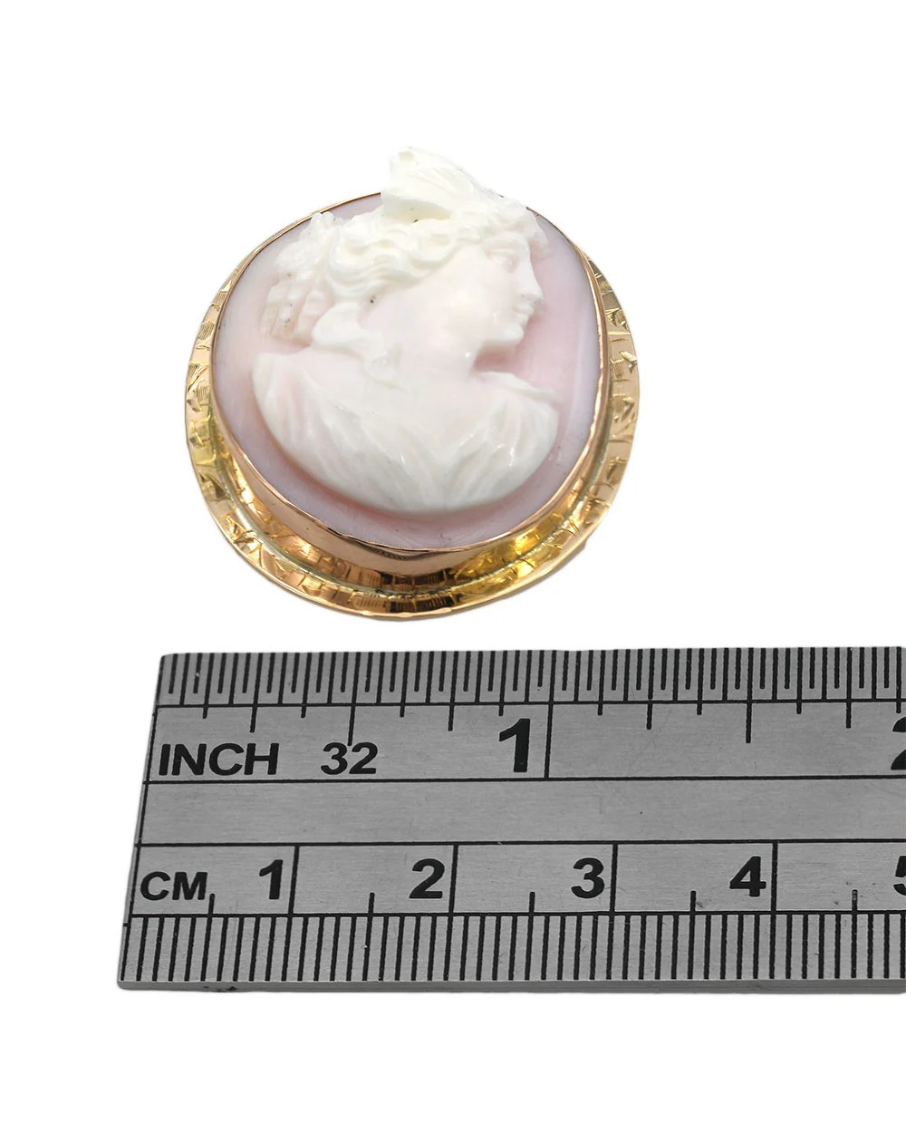 Pink Shell Cameo Pin in Gold - Image 3