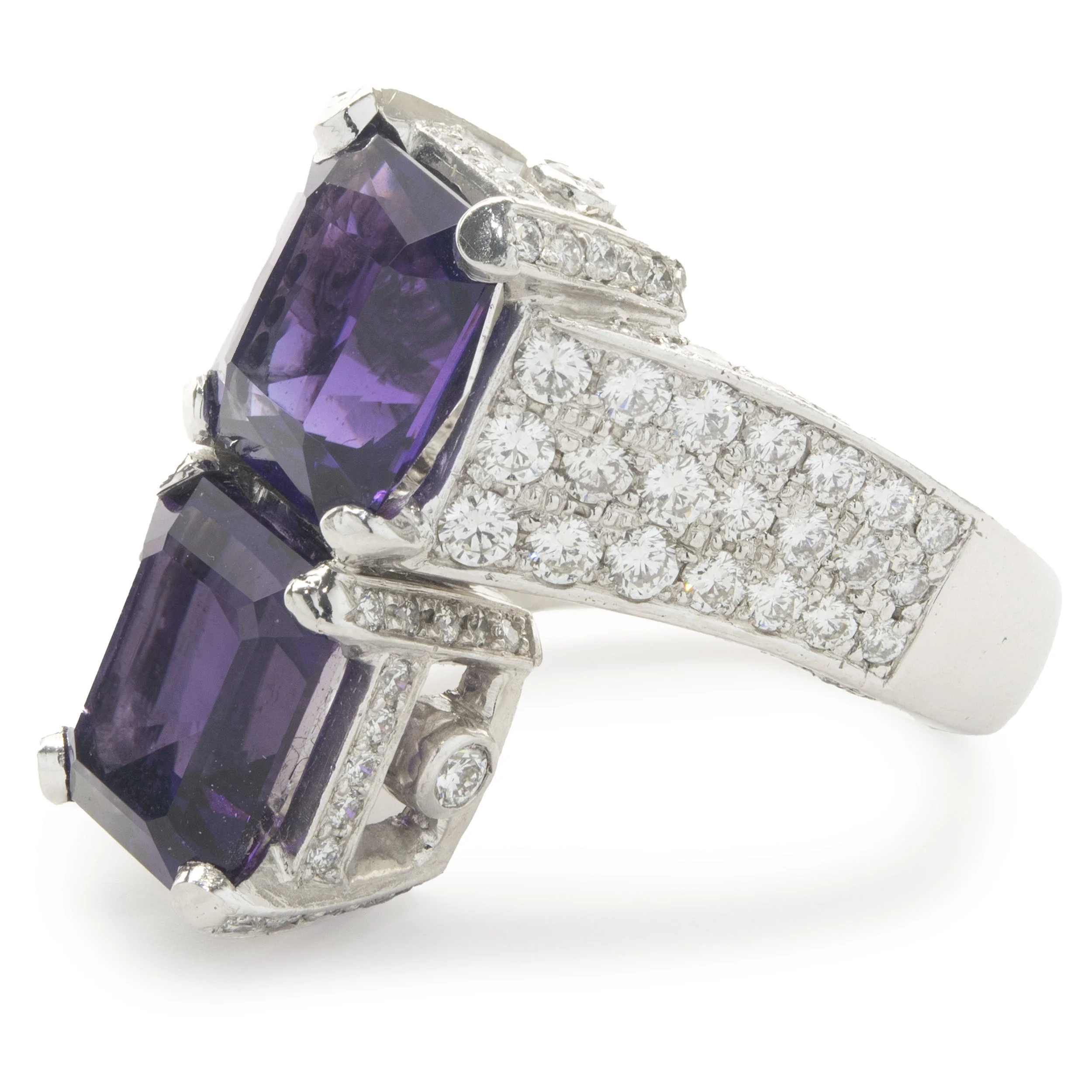 Platinum Amethyst and Pave Diamond Stack Bypass Ring - Image 3