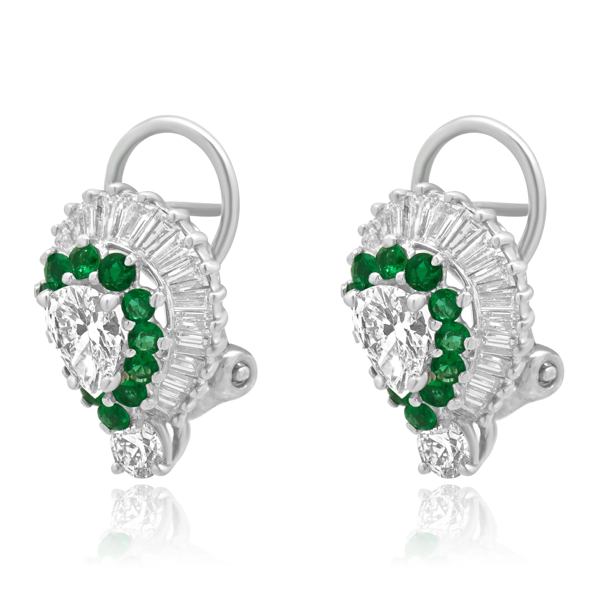 Platinum and 14K White Gold Mixed Cut Diamond and Round Emerald Double Halo Earrings - Image 2