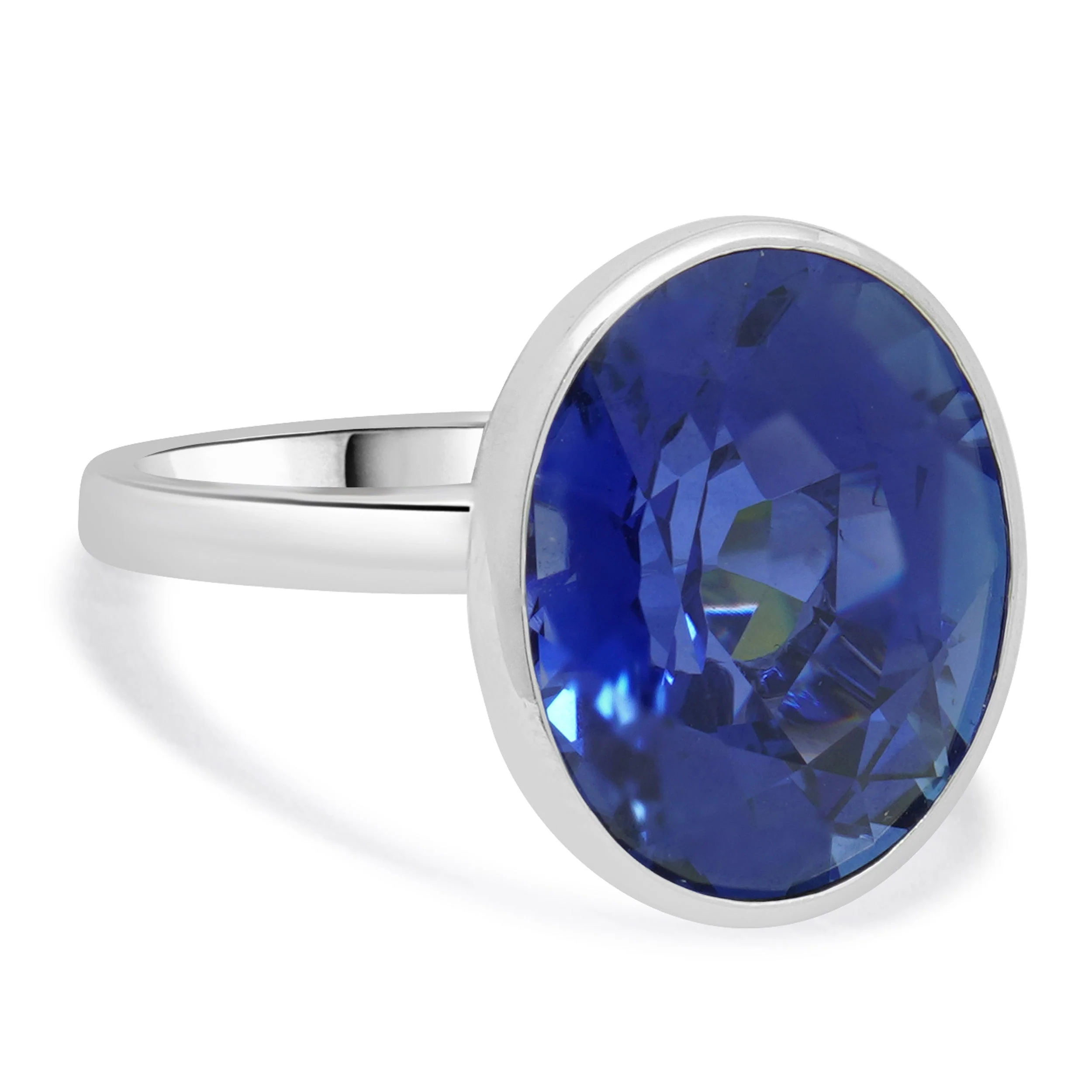 Platinum Bezel Set Oval Sapphire Solitaire Ring - Image 4