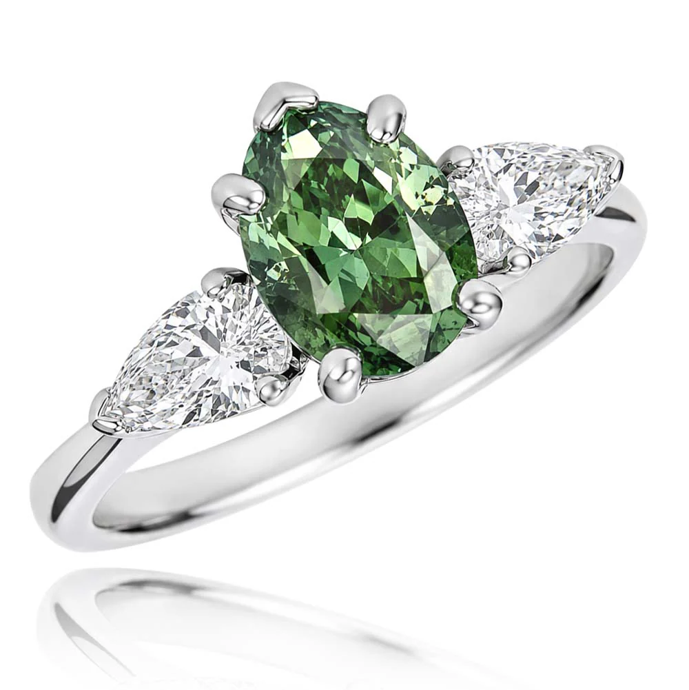 Platinum Demantoid and Diamond Three Stone Ring - Image 2