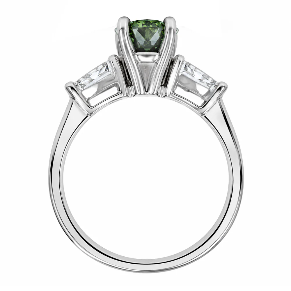 Platinum Demantoid and Diamond Three Stone Ring - Image 3