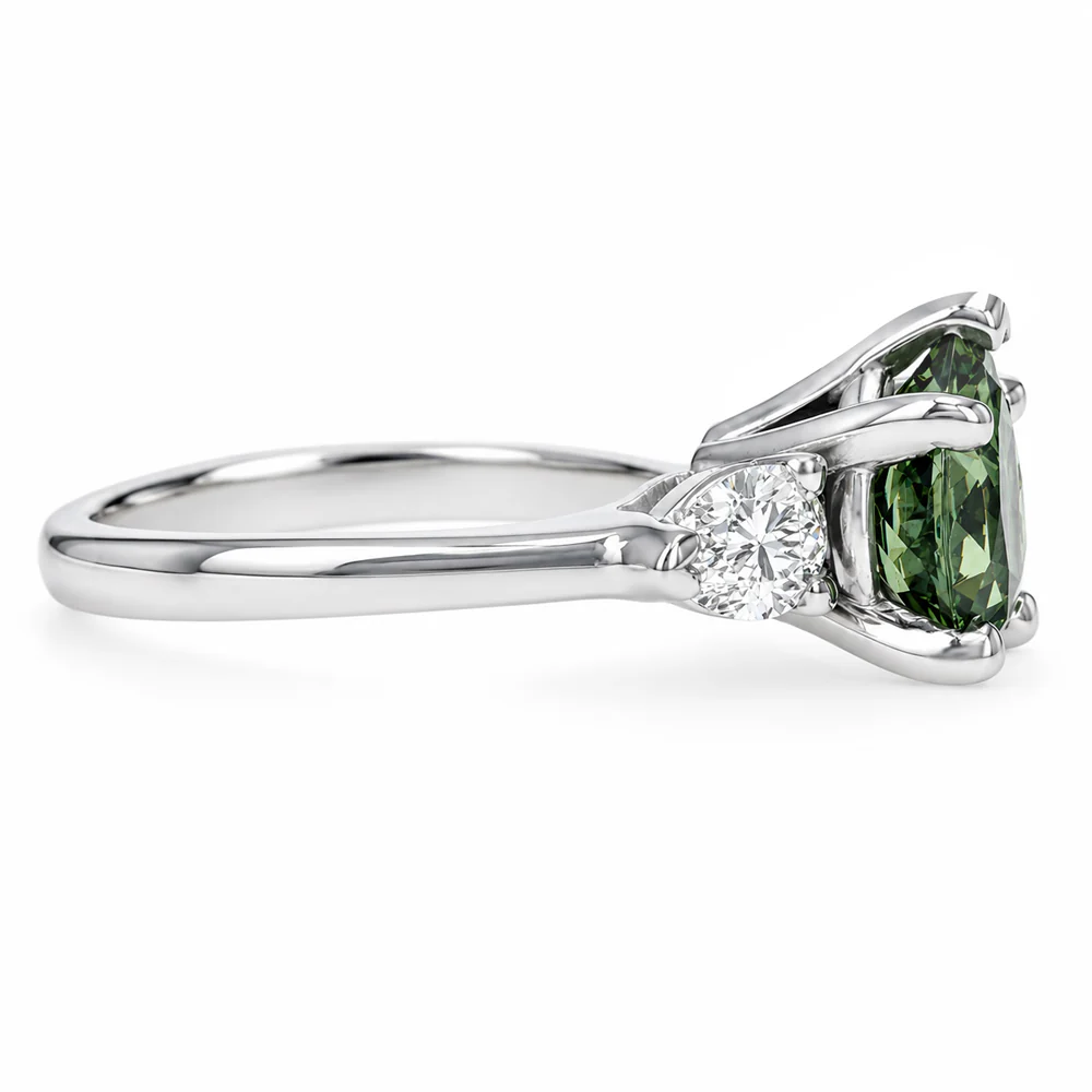 Platinum Demantoid and Diamond Three Stone Ring - Image 4