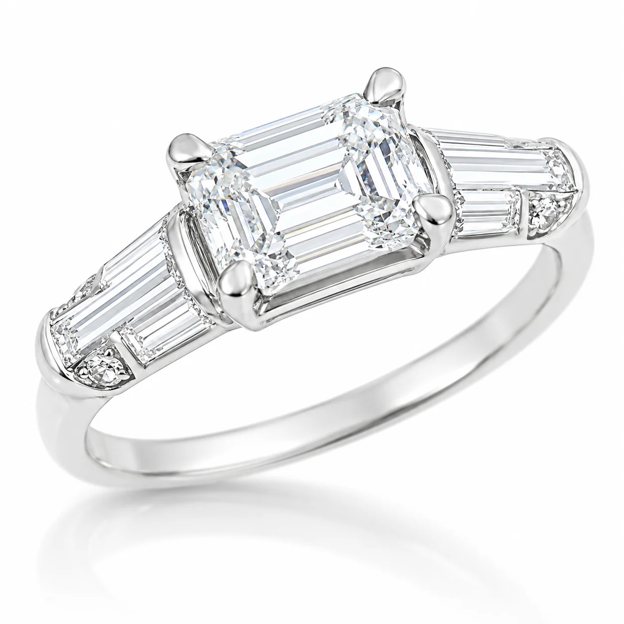 Platinum East-West Emerald Cut Diamond Engagement Ring