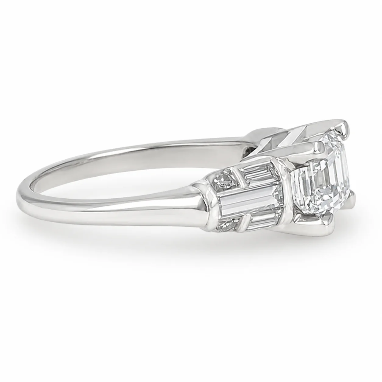 Platinum East-West Emerald Cut Diamond Engagement Ring - Image 3