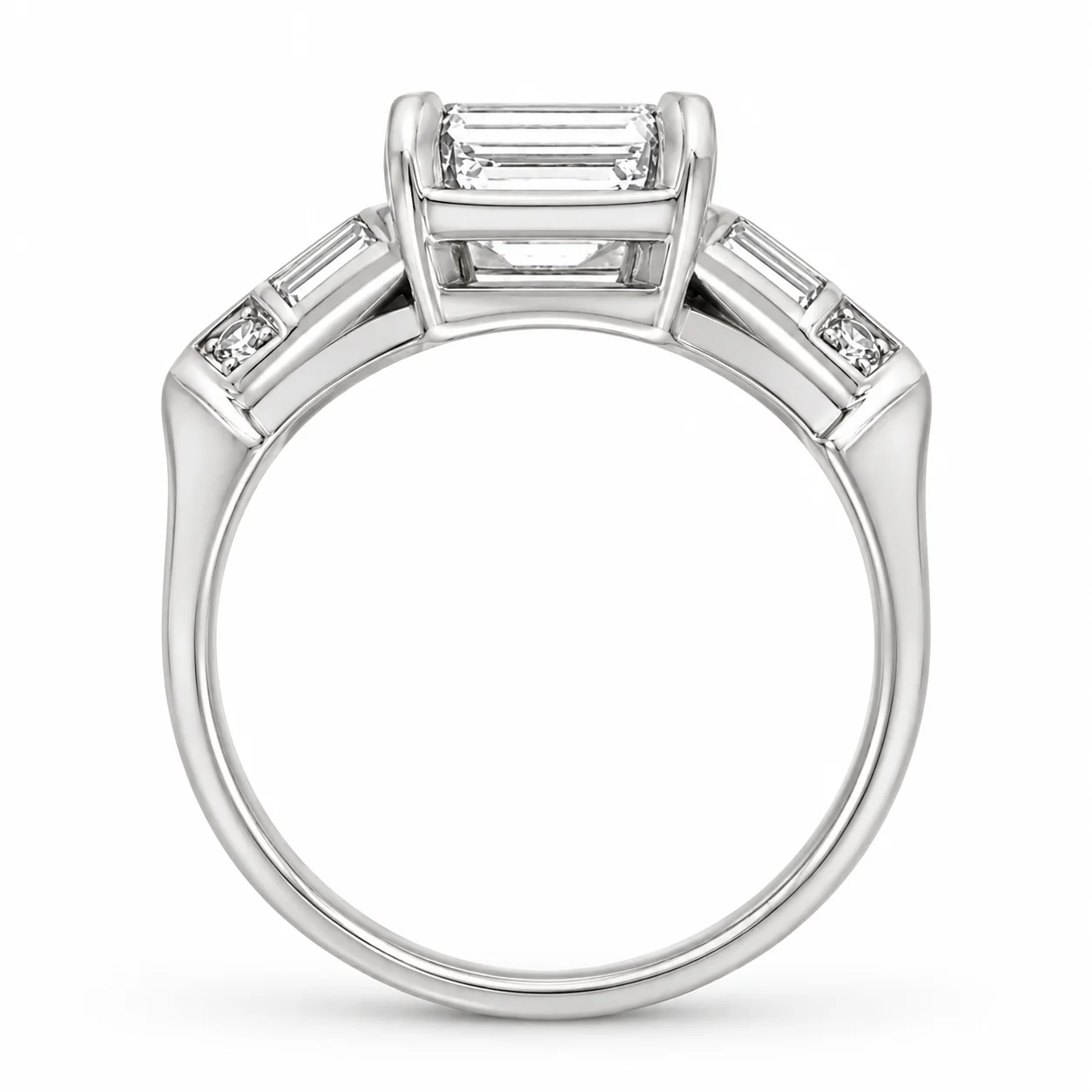 Platinum East-West Emerald Cut Diamond Engagement Ring - Image 4
