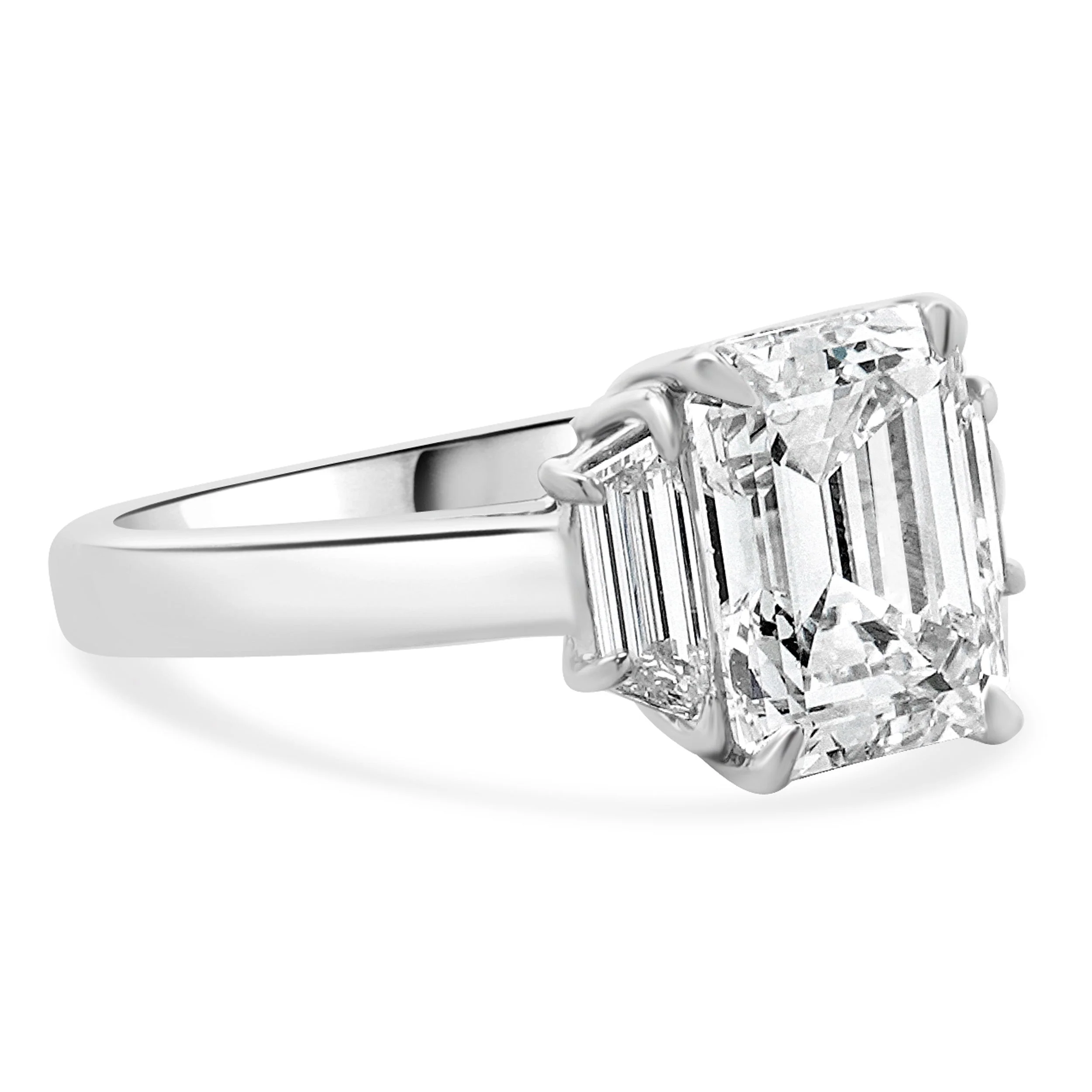 Platinum Emerald Cut Diamond Engagement Ring - Image 3
