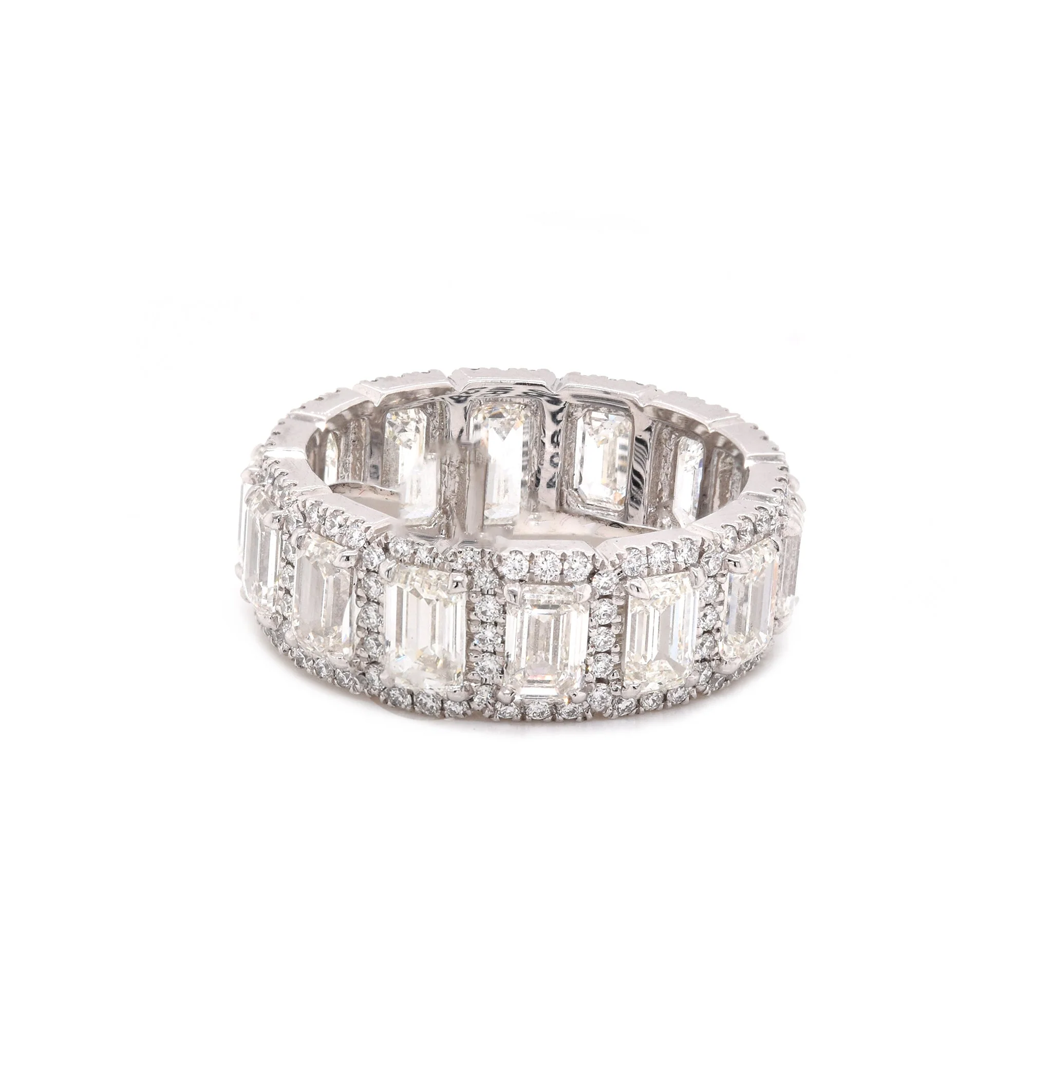 Platinum Emerald Cut Halo Diamond Eternity Band - Image 4