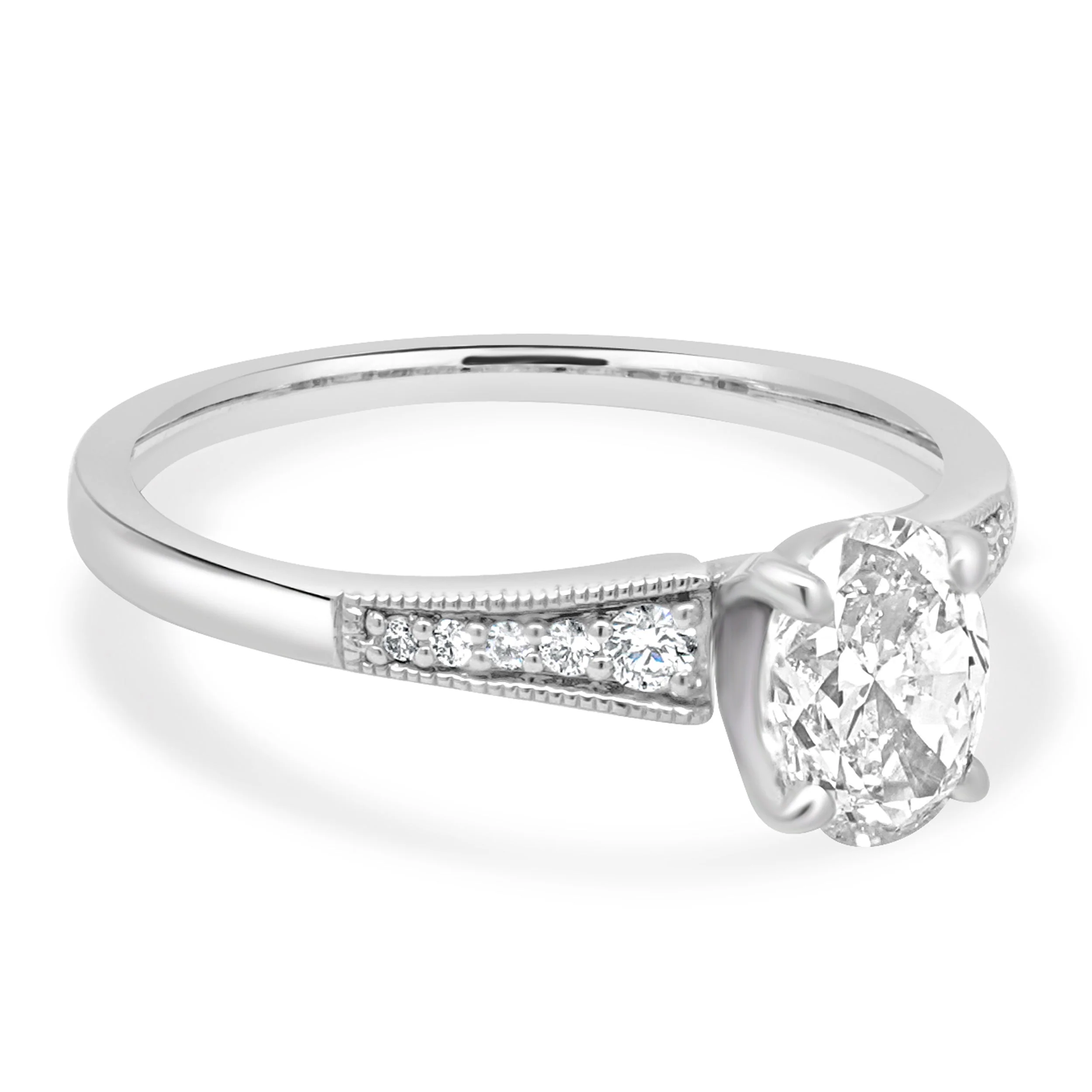 Platinum GIA Certified Oval Cut and Round Diamond Milgrain Engagement Ring - Image 3