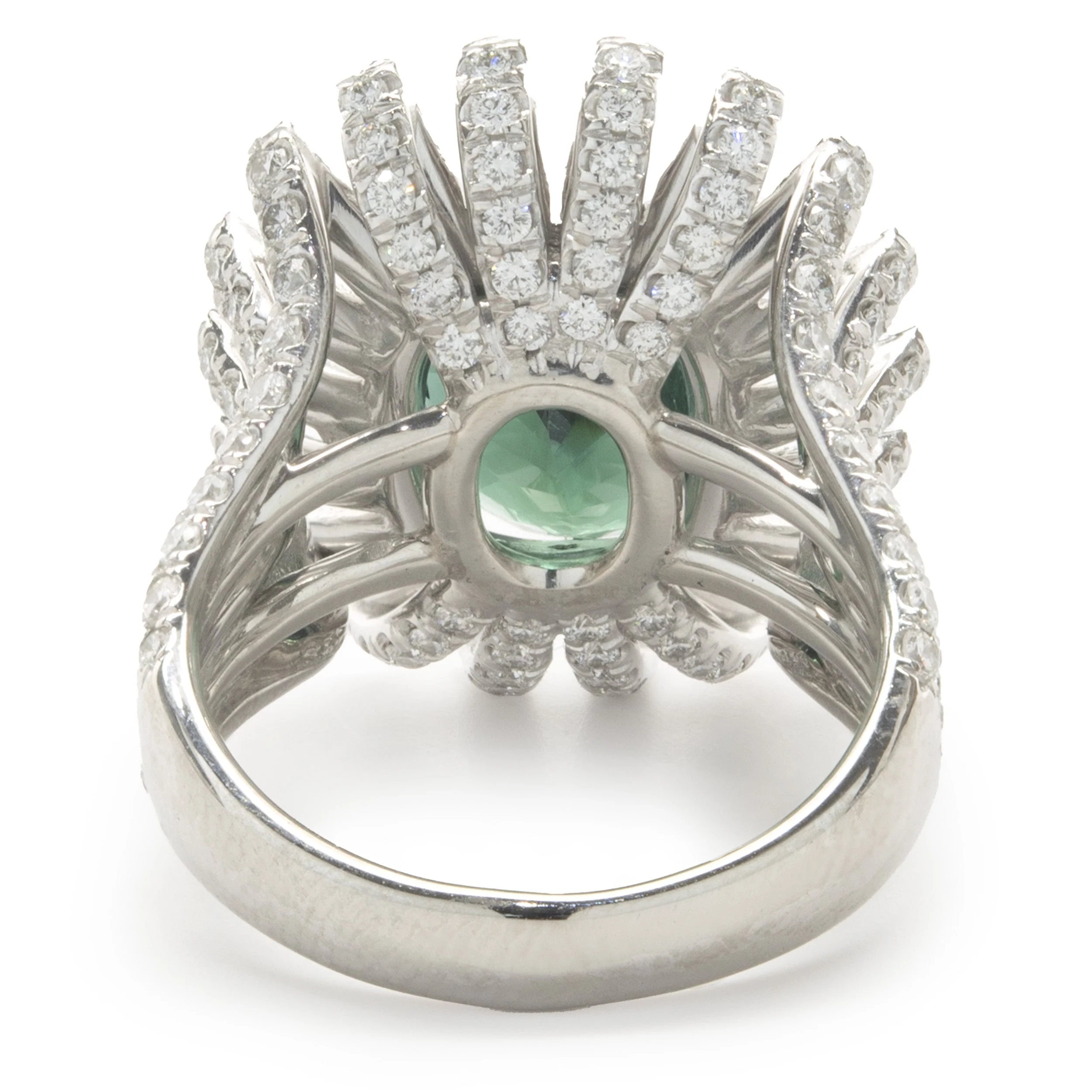 Platinum Green Tourmaline and Diamond Spray Ring - Image 4