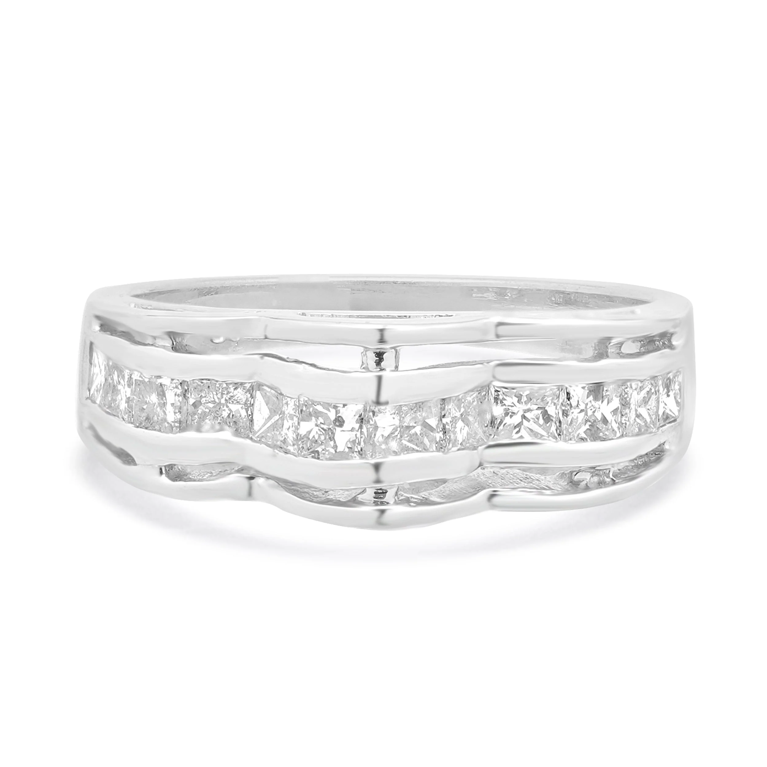 Platinum Princess Cut Channel Set Wave Diamond Ring