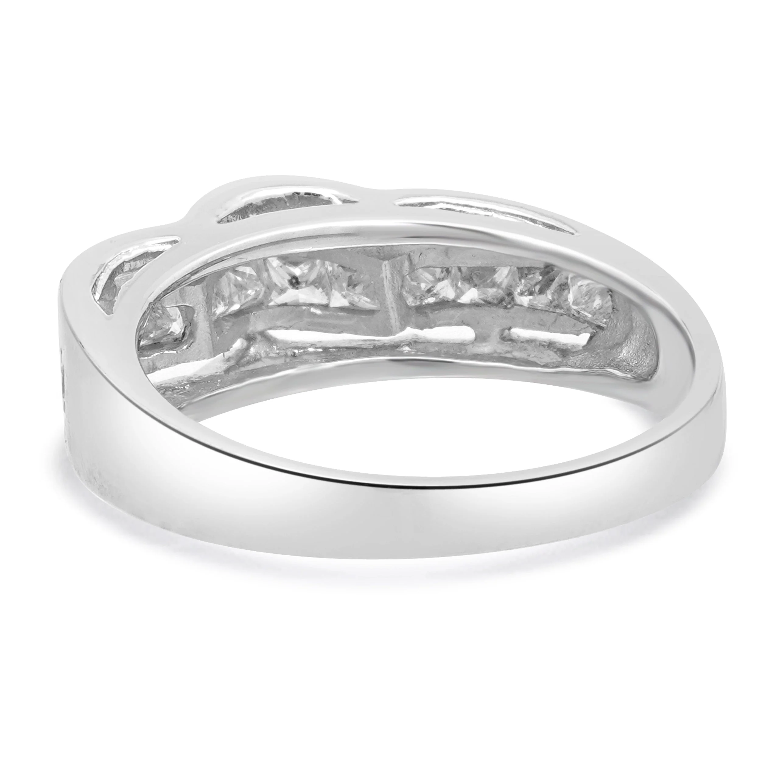 Platinum Princess Cut Channel Set Wave Diamond Ring - Image 3