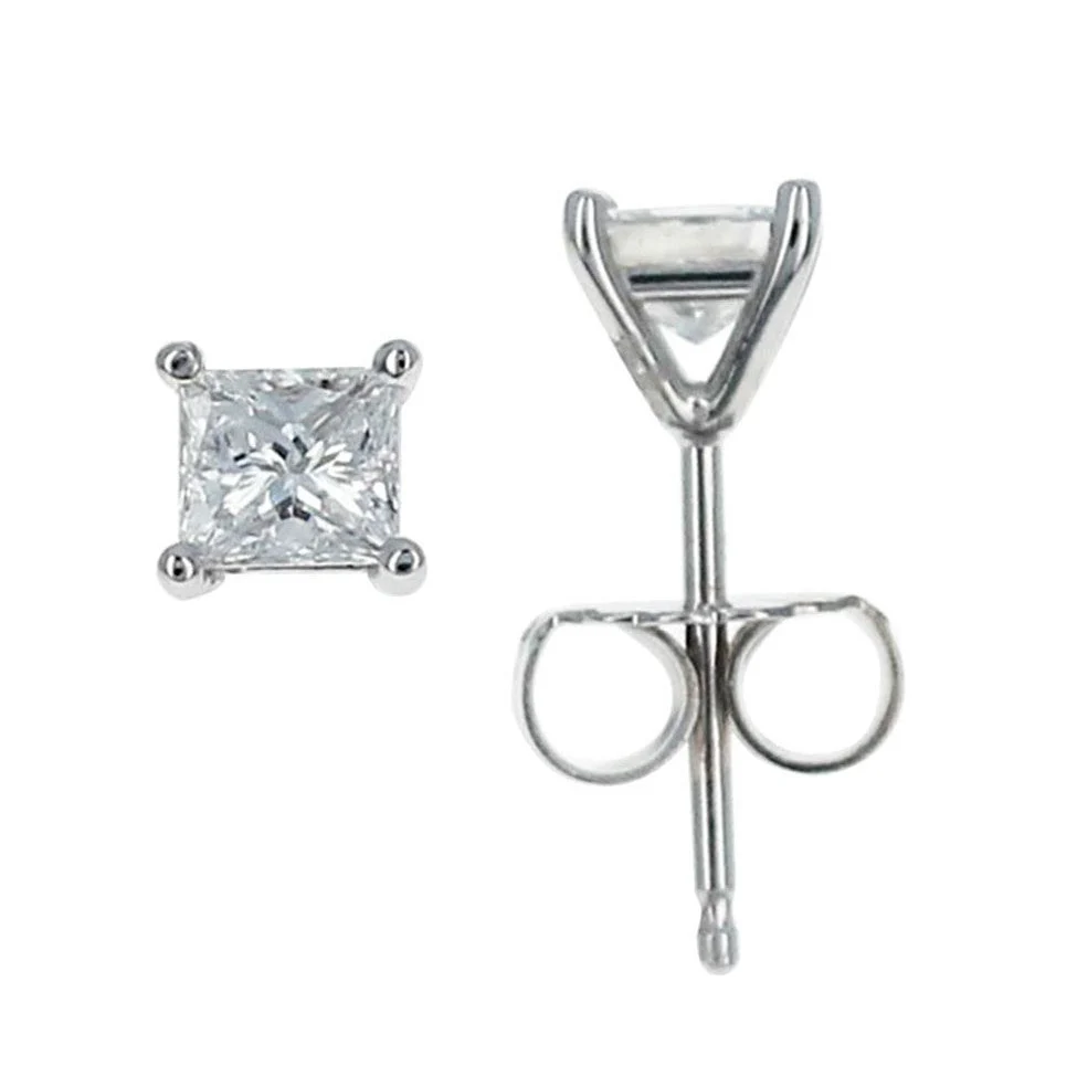Platinum Princess Cut Diamond Stud Earrings
