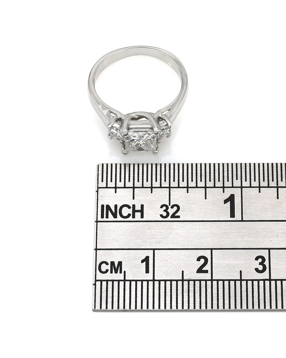 Platinum Princess Cut Three Stone with 1.01ct Center Diamond - Image 3