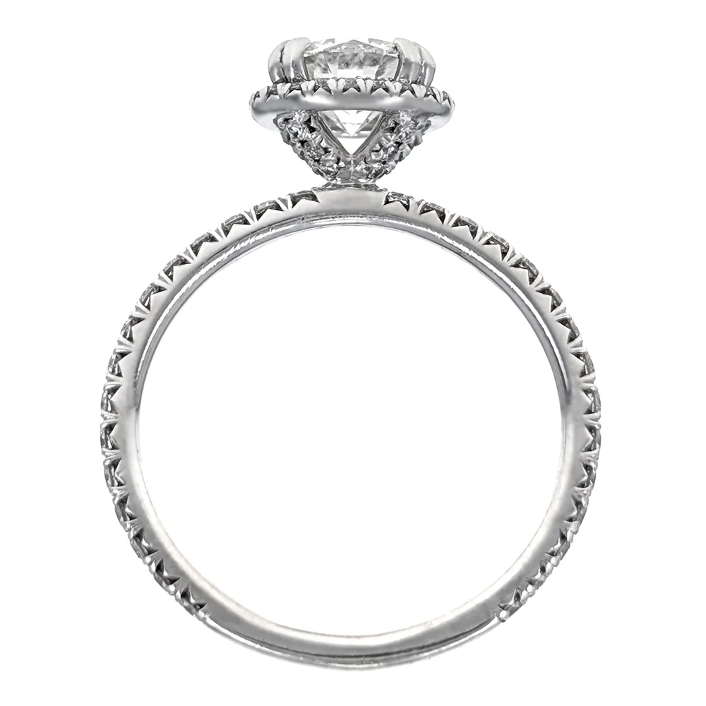 Platinum Prong Set Round Brilliant Cut Diamond Halo Engagement Ring - Image 2