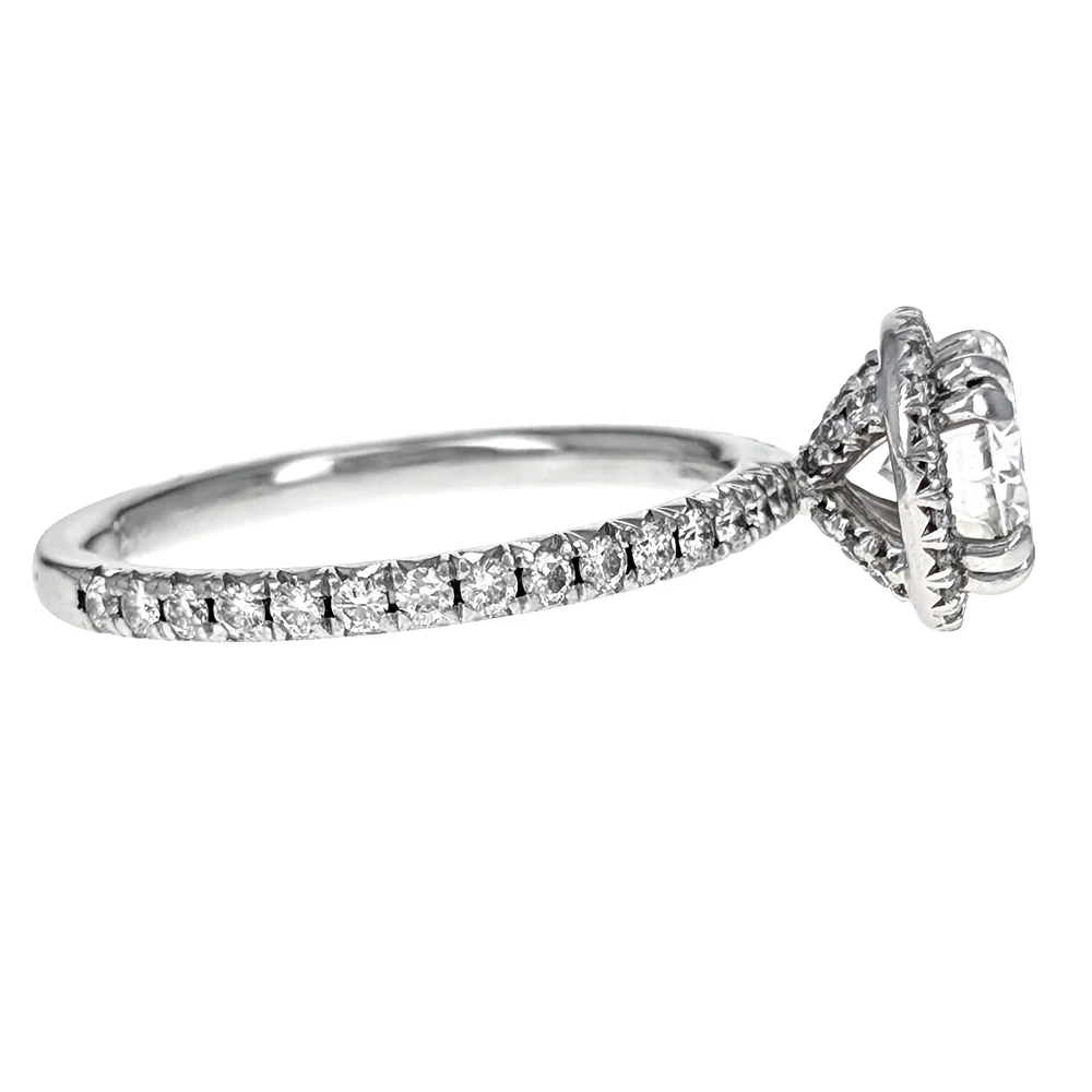 Platinum Prong Set Round Brilliant Cut Diamond Halo Engagement Ring - Image 3